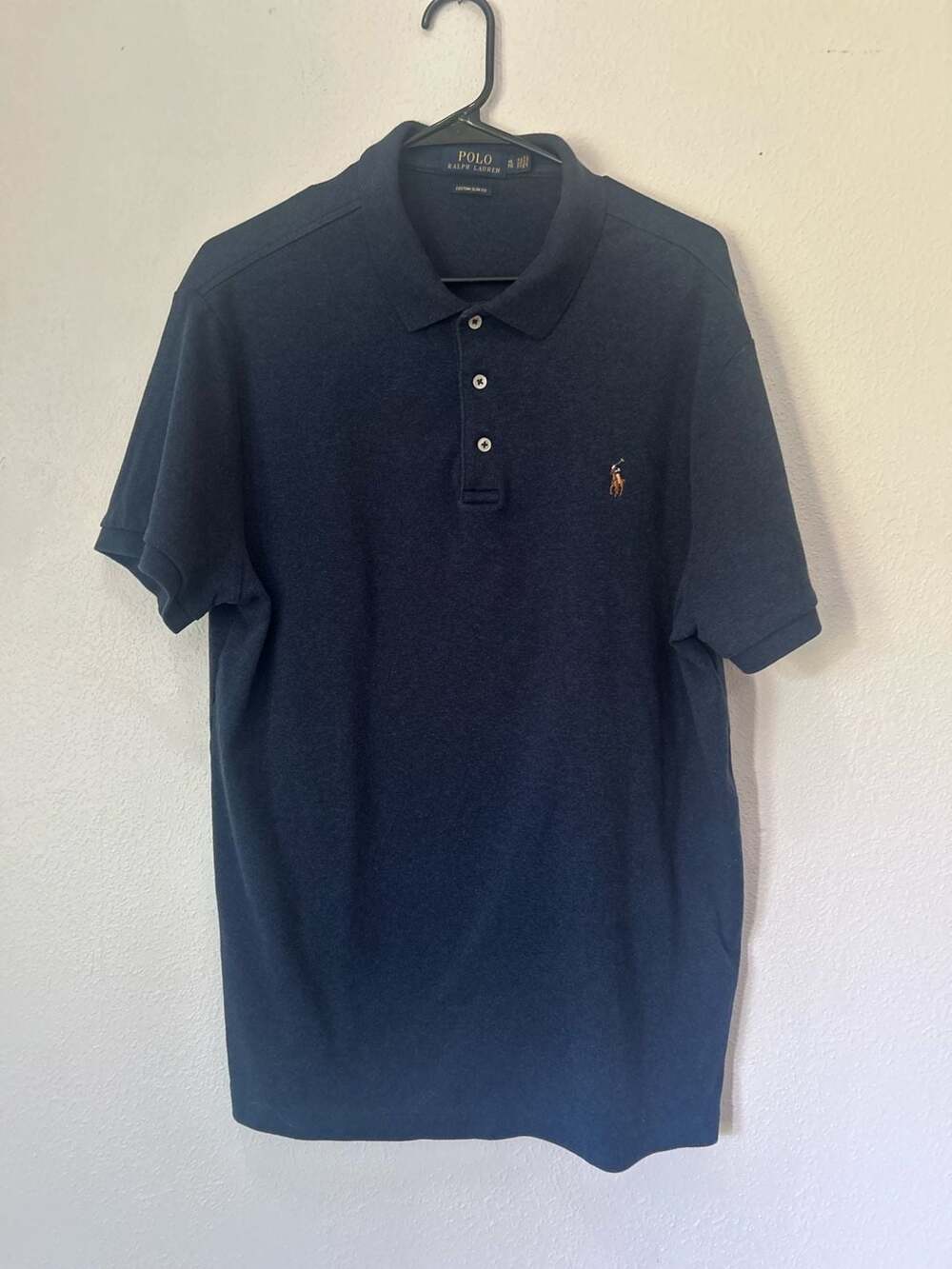 Polo Ralph Lauren Men's Custom Slim Fit Blue Heather Cotton Polo Shirt Size XL